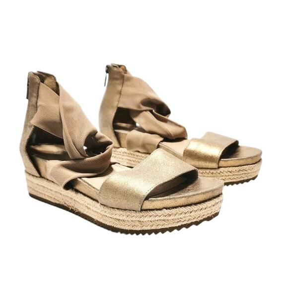 EILEEN FISHER Zoe Metallic Leather & Mesh Espadrille Platform Sandals 8.5 Shoes - Picture 2 of 7